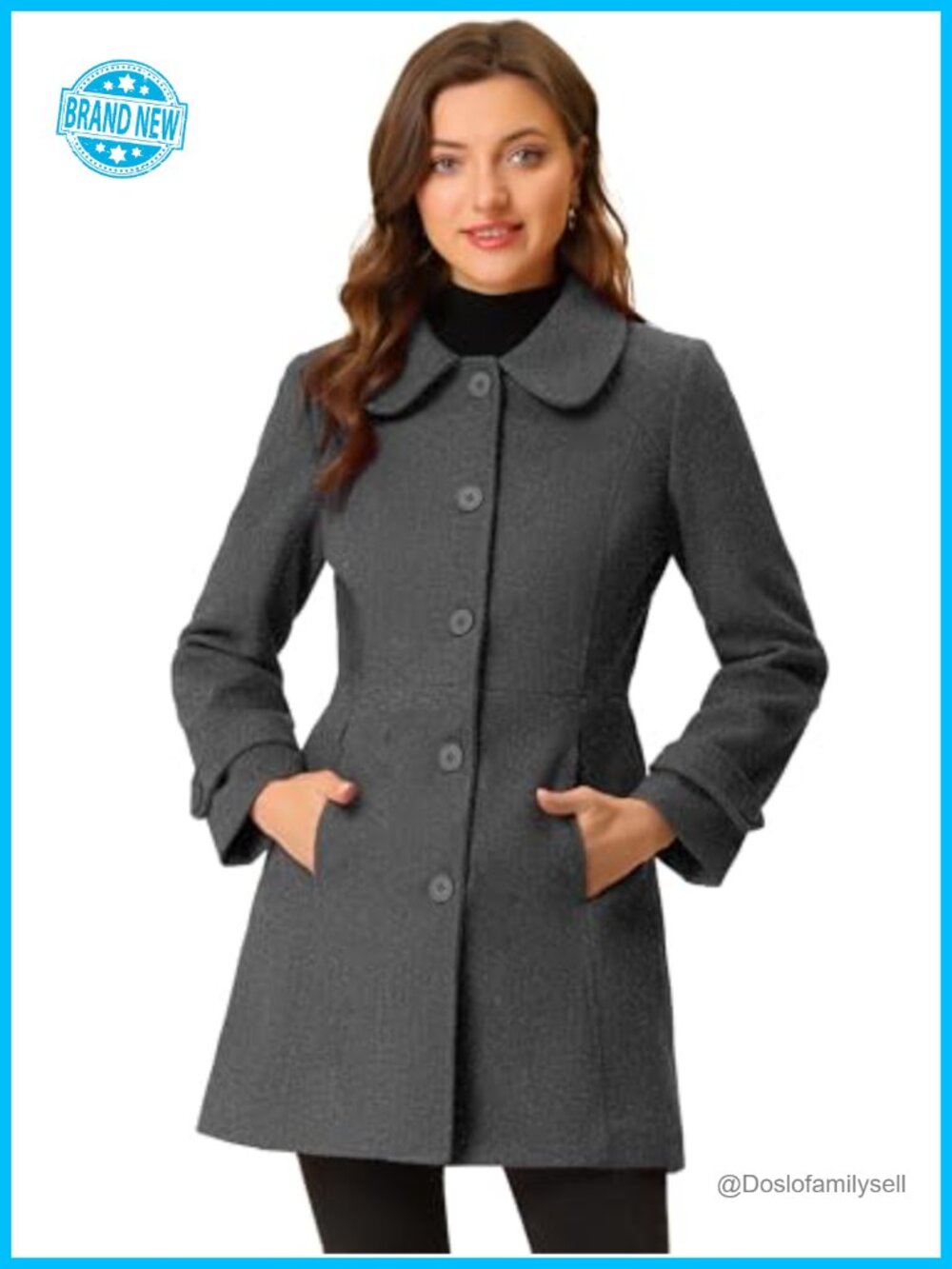 Peter Pan Collar Single Breasted Long Trench Coat Winter Dressy Overcoat